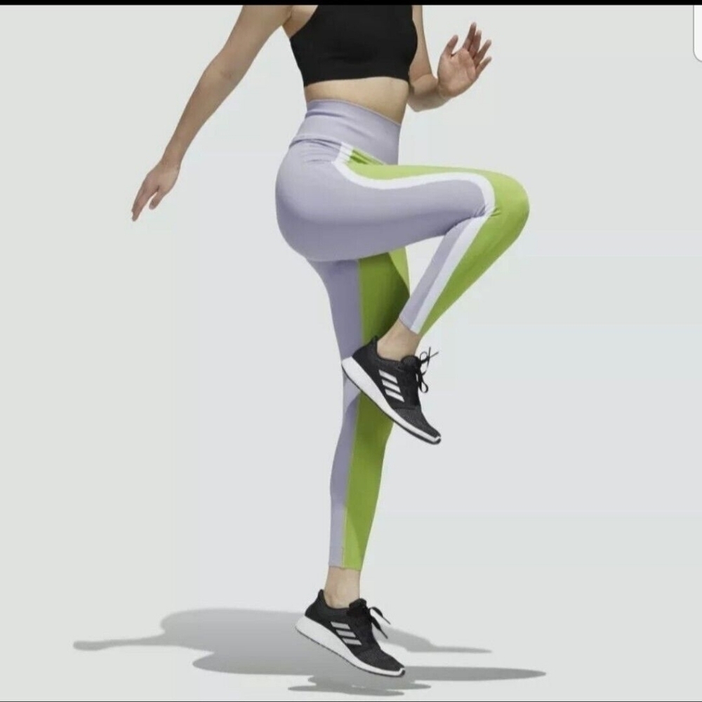 Adidas Leggings Womens Small Training Prime Knit Fine Tight Purple Green GD9401